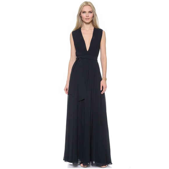 NWT L'AGENCE Deep V-Neck Pleated Maxi Dress Navy Blue Small - Picture 1 of 14